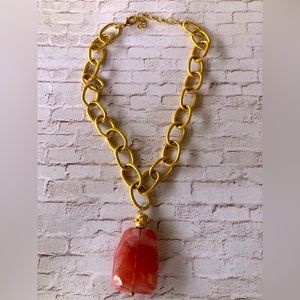 Susan Shaw Gold Link Cherry Quartz Statement Necklace